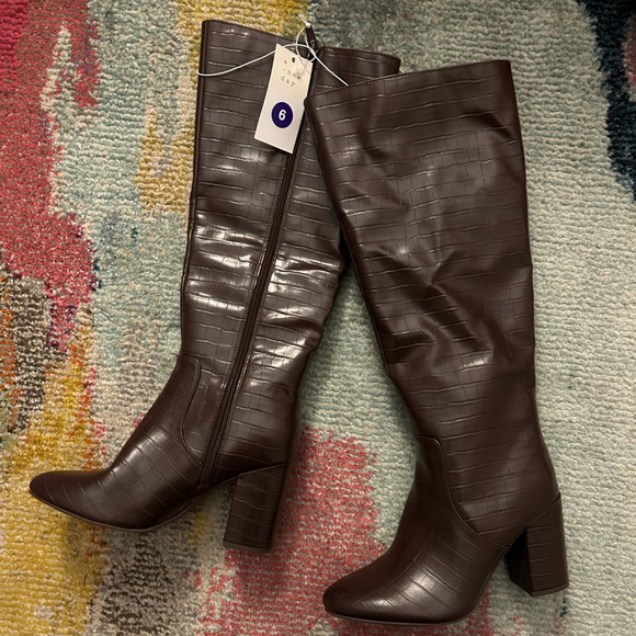 a new day Brown Croc Embossed Tall Ridley Boots - Picture 2 of 6